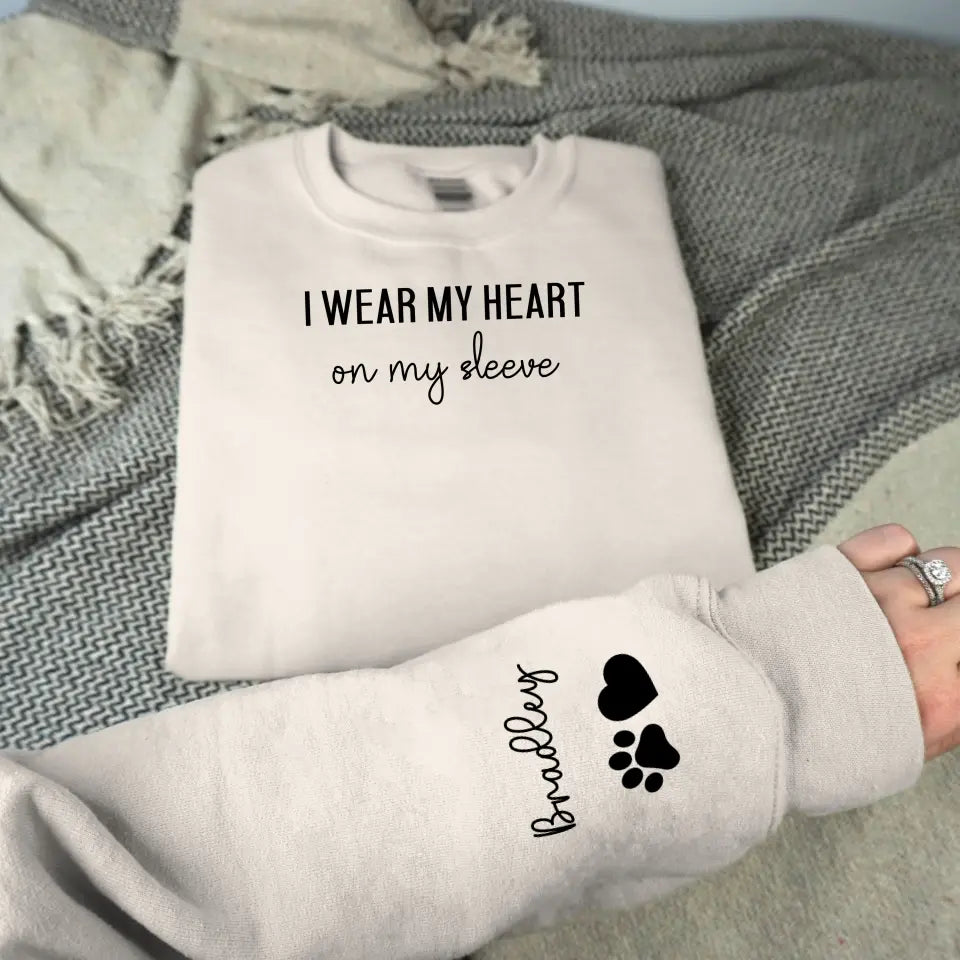 PERSONALIZED HEART ON MY SLEEVE DOG CREWNECK SWEATSHIRT