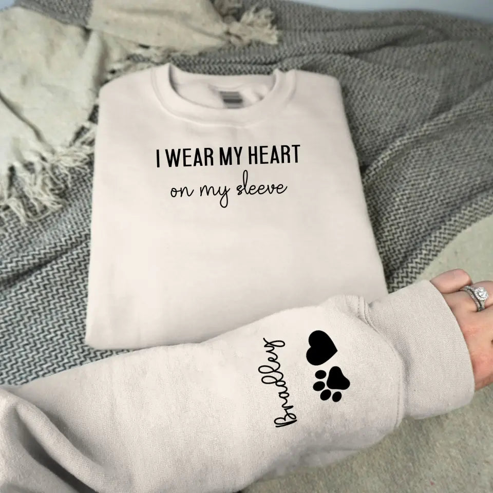 PERSONALIZED HEART ON MY SLEEVE DOG CREWNECK SWEATSHIRT