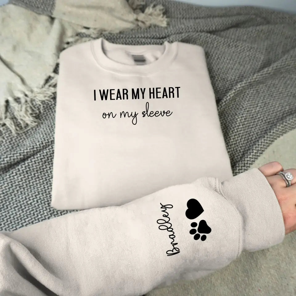 PERSONALIZED HEART ON MY SLEEVE DOG CREWNECK SWEATSHIRT